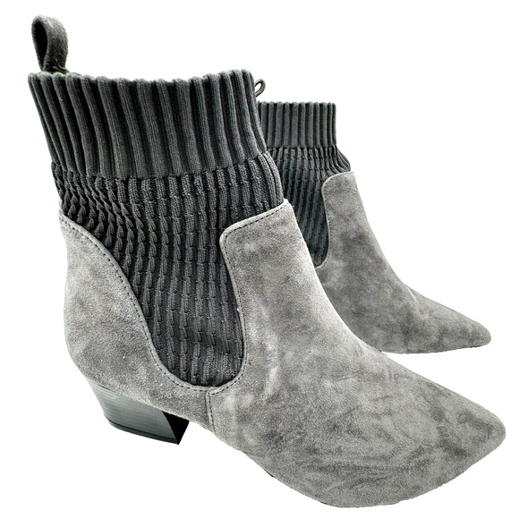 KENSIE Women's 8.5 Lylla Pointed Toe Grey Suede Leather Sock Ankle Boots Booties - Picture 1 of 8